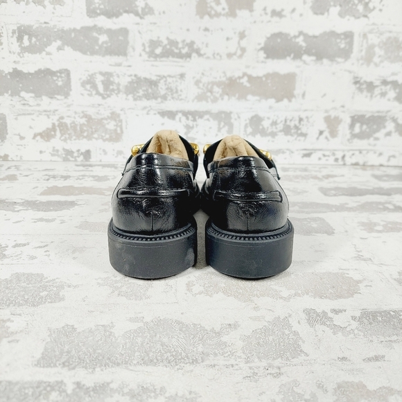 New Steve Madden Karmine Gleaming Black Leather Goldtone Hardware Loafer F303 - Picture 3 of 10